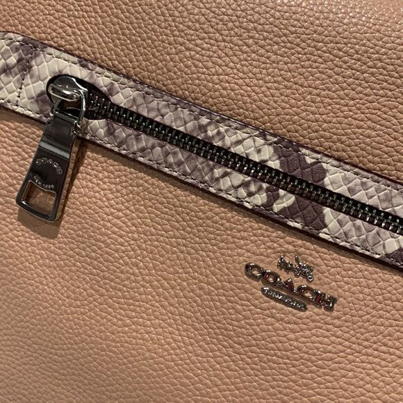 COACH pebbled leather tote embossed snake print accent zip top adjustable strap - Picture 4 of 16